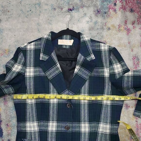 Vintage Pendleton Tartan Wool Blazer Jacket in Green & Plaid Size 6 - Picture 5 of 12